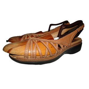 Clarks Womens Tan Leather Ankle Strap Sandals Sz US 9.5M 72634